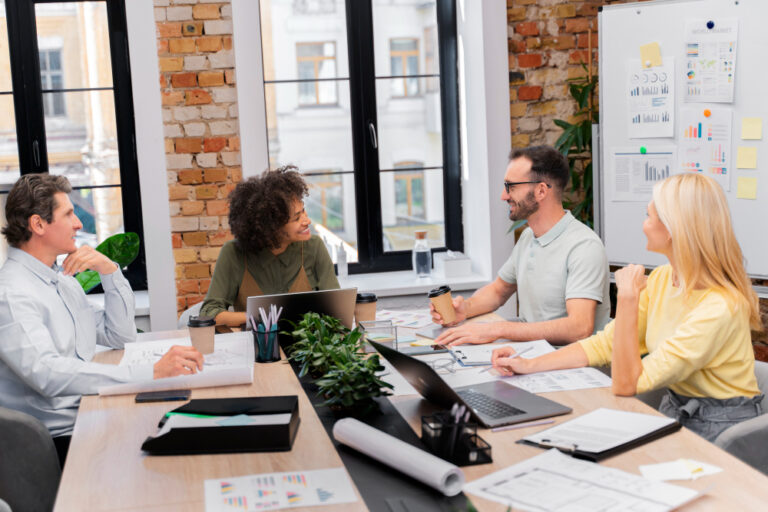 A start up office meeting